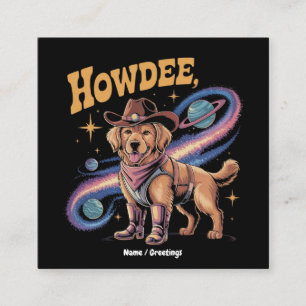 Western Golden Retriever Lustiger Cowboy Weltraum Quadratische Visitenkarte