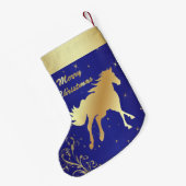 Western-Goldpferd auf blauem Hintergrund Kleiner Weihnachtsstrumpf (Rückseite (Hängend))
