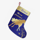 Western-Goldpferd auf blauem Hintergrund Kleiner Weihnachtsstrumpf (Vorderansicht (hängend))
