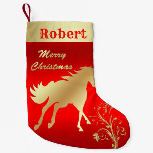 Western-Goldpferd auf Rot Kleiner Weihnachtsstrumpf