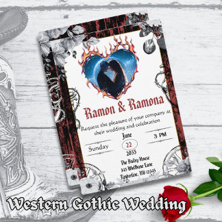 Western Gothic Black and Red Wedding Einladung
