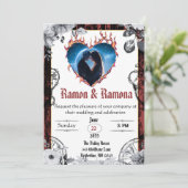 Western Gothic Black and Red Wedding Einladung (Stehend Vorderseite)