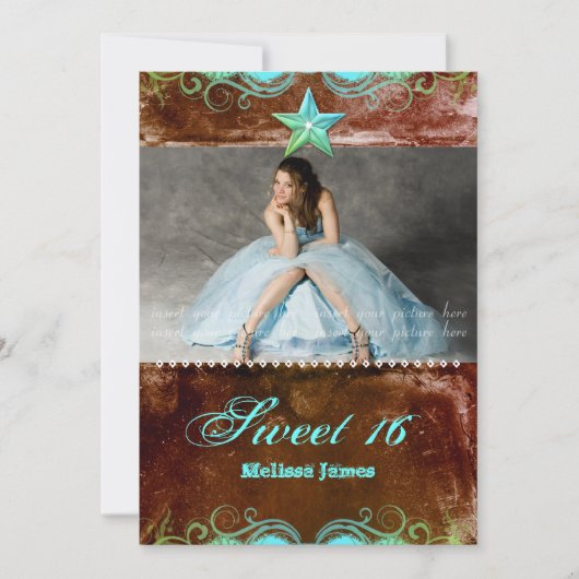 Western Grad Einladung Blauer brauner Star (Vorderseite)