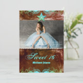 Western Grad Einladung Blauer brauner Star (Stehend Vorderseite)