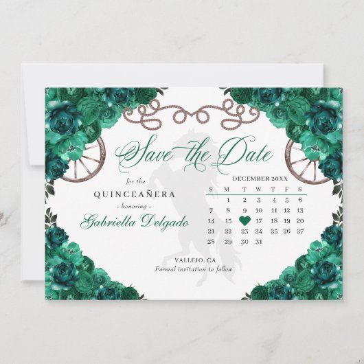 Western Green Charro Quinceañera Save the Date Einladung (Vorderseite)