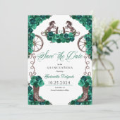 Western Green Charro Save the Date Quinceañera Einladung (Stehend Vorderseite)