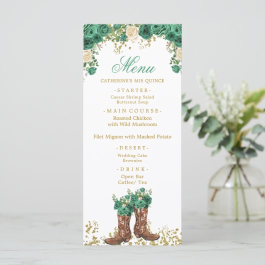 Western Green Hunter Charra Mis Quince Menü Menükarte (Stehend Vorderseite)