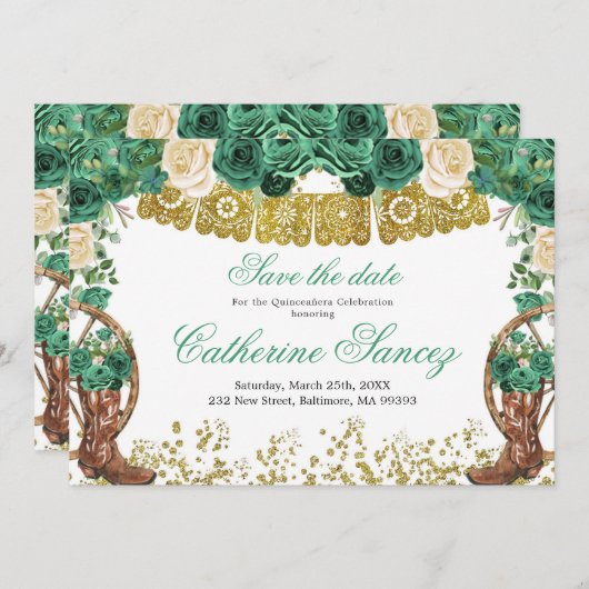 Western Green Hunter Charra Save the Date Einladung (Vorne/Hinten)