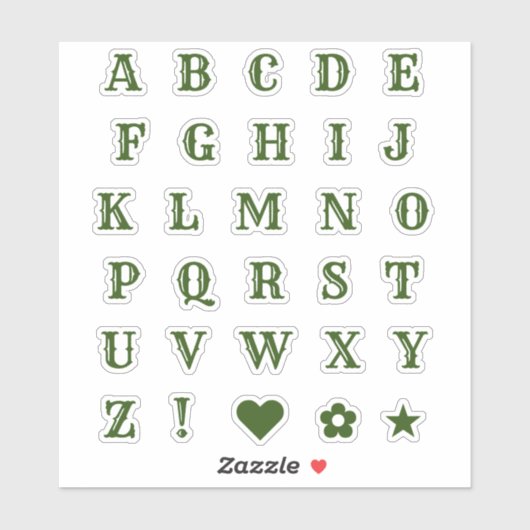 Western Green Letters | Monogram Alphabet Stickers Aufkleber (Blatt)