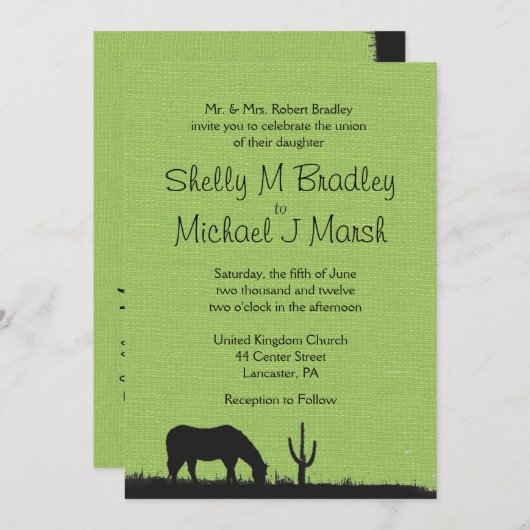 Western Green Wedding Einladung (Vorne/Hinten)