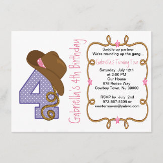 Western-große vier Mädchen-Geburtstags-Einladung Einladung