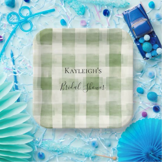 Western Grüne Creme Kariert Streifen Brautparty Pappteller (Party)