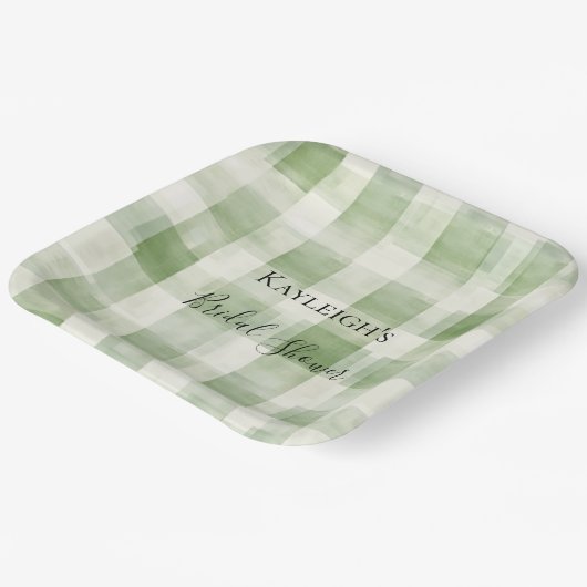 Western Grüne Creme Kariert Streifen Brautparty Pappteller (Gewinkelt)