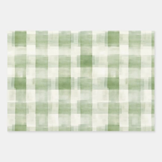 Western Grüne Creme Kariert Streifen Weihnachten Geschenkpapier Set (Vorderseite 3)