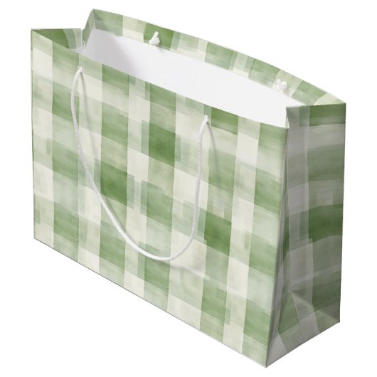 Western Grüne Creme Kariert Streifen Weihnachten Große Geschenktüte (Rückseite Schrägansicht)