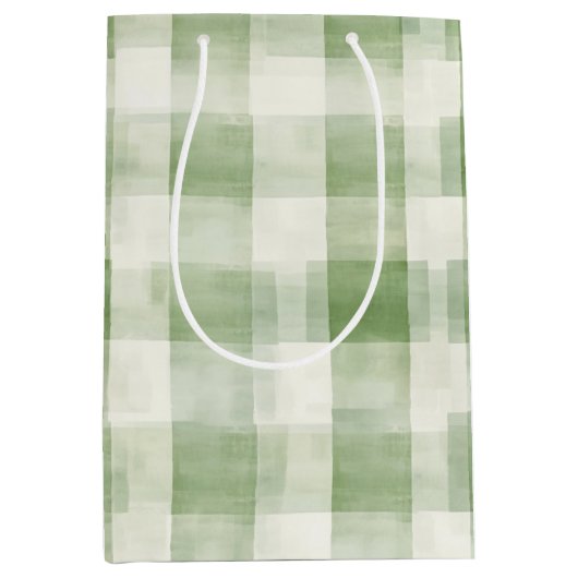 Western Grüne Creme Kariert Streifen Weihnachten Mittlere Geschenktüte (Vorderseite)