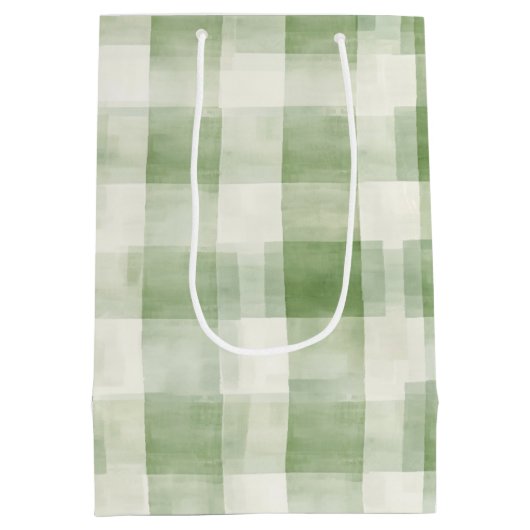 Western Grüne Creme Kariert Streifen Weihnachten Mittlere Geschenktüte (Rückseite)