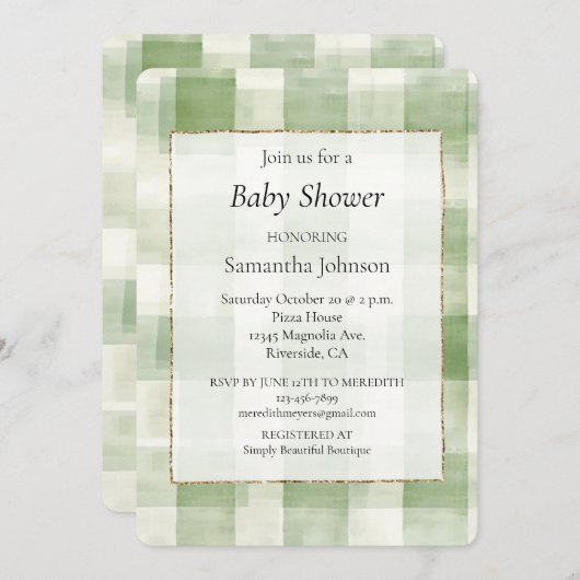 Western Grüne Creme Karierte Streifen Einladung (Vorne/Hinten)