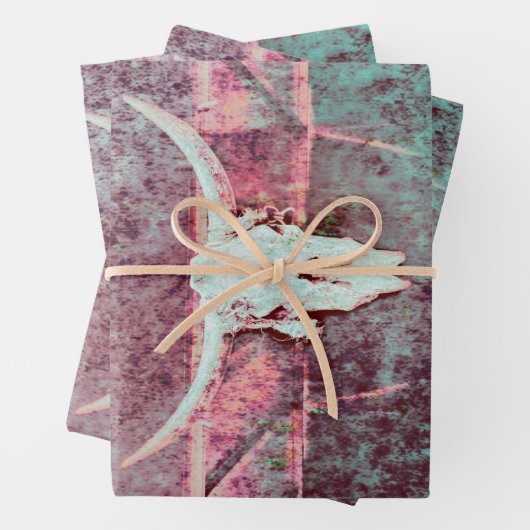 Western Grunge Texture Rustikaler Aquamariner Bull Geschenkpapier Set (Beispiel)