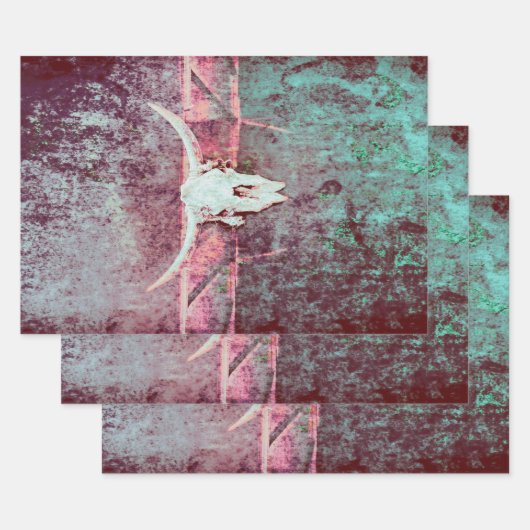 Western Grunge Texture Rustikaler Aquamariner Bull Geschenkpapier Set (Set)