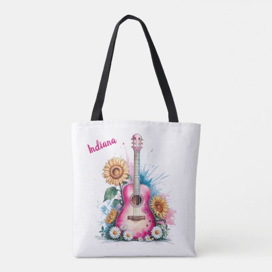 Western Guitar Daisies Sonnenblumen Personalisiert Tasche (Rückseite)