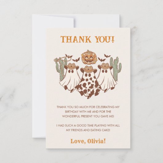Western Halloween Cowboy Geburtstagsparty Dankeskarte (Vorderseite)
