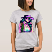 Western Halloween Cowgirl mit Ghost Pop Art Shirt (Vorderseite)