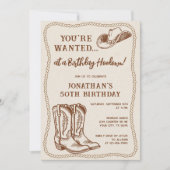 Western Hand Drawn Cowboy Boots Birthday Party Einladung (Vorderseite)