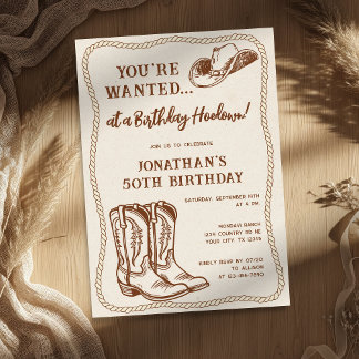 Western Hand Drawn Cowboy Boots Birthday Party Einladung