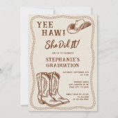 Western Hand Drawn Cowboy Boots Graduation Party Einladung (Vorderseite)