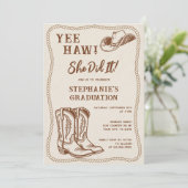 Western Hand Drawn Cowboy Boots Graduation Party Einladung (Stehend Vorderseite)