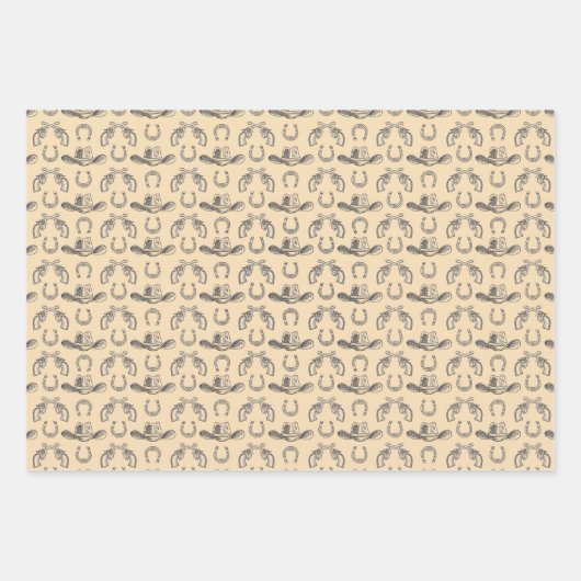 Western Hand Drawn Cowboy Hats Revolvers Pferd Geschenkpapier Set (Vorderseite 3)