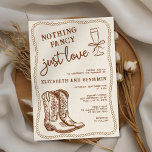 Western Hand zeichnete nichts Extravagant nur Lieb Einladung<br><div class="desc">Einfache rustikale handgezeichnet Western Stil "nichts extravagant nur Liebe" Hochzeitsdesign mit Seilrahmen,  Cowboystiefeln und einer Champagnerflöte,  für eine lässige Hochzeit oder ein Erlebnis-Fest.</div>