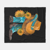 Western Hat And Cowboy Boots With Sunflowers Fleecedecke (Vorderseite (Horizontal))