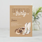 Western Hello Thirty Cowgirl 30th Birthday Party Einladung (Stehend Vorderseite)