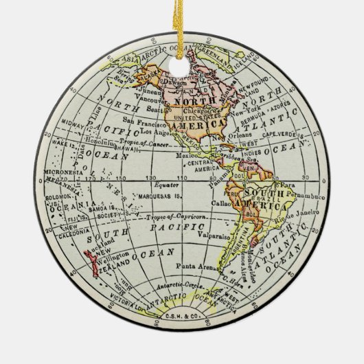 Western Hemisphäre Karte Globe Travel Art Keramikornament (Hinten)