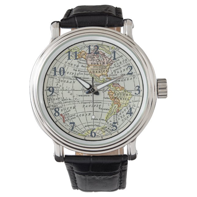 Western Hemisphäre Map Globe Travel Armbanduhr (Vorderseite)
