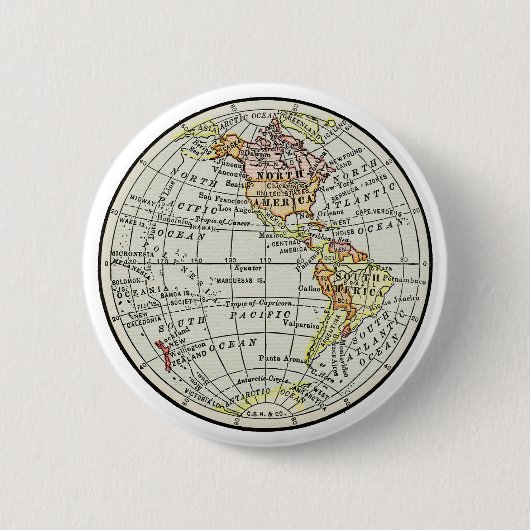 Western Hemisphäre Map Globe Travel Button (Vorderseite)