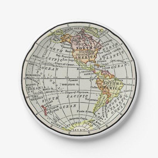 Western Hemisphäre Map Globe Travel Pappteller (Vorderseite)