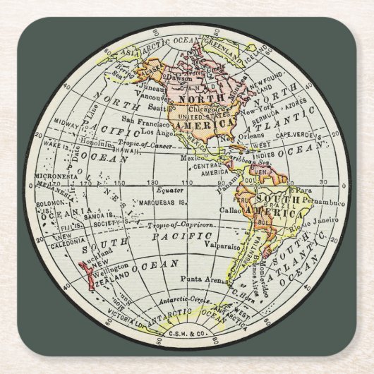 Western Hemisphäre Map Globe Travel Rechteckiger Pappuntersetzer (Vorderseite)