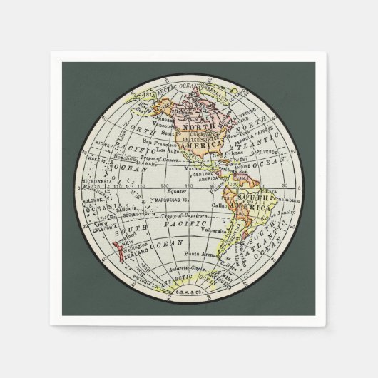 Western Hemisphäre Map Globe Travel Serviette (Vorderseite)