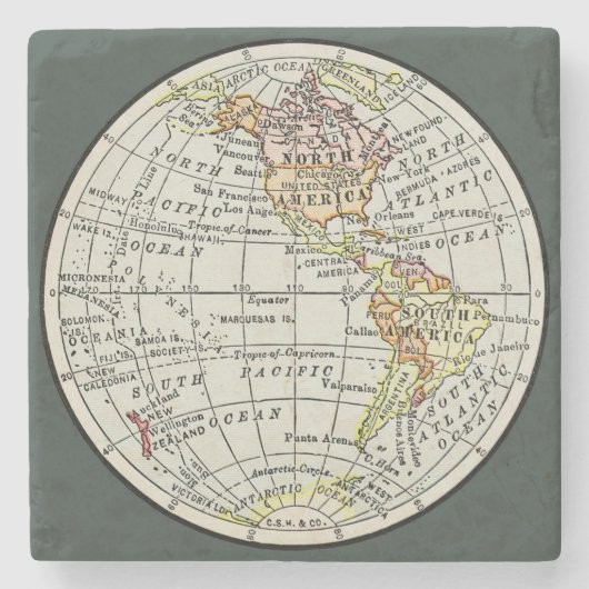 Western Hemisphäre Map Globe Travel Steinuntersetzer (Vorderseite)