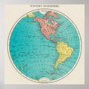 Western Hemisphere World Atlas Karte Poster