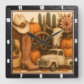Western Herbstbauernhof Quadratische Wanduhr (Vorderseite)
