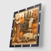 Western Herbstbauernhof Quadratische Wanduhr (Winkel)