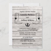 Western Hochzeit Cowboy Boots Rustikales Holz Einladung (Vorderseite)