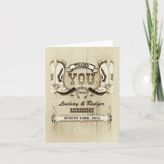 Western Hochzeit Cowboy Schuhe Dankeschön Karten (Vorderseite)