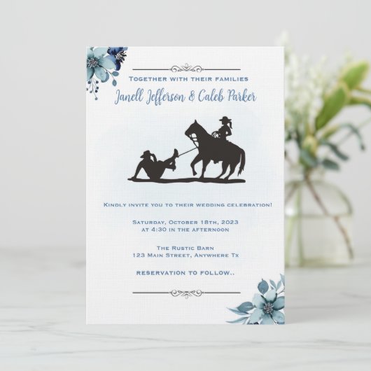 Western Hochzeit Einladung Funny Rodeo Einladung K (Stehend Vorderseite)