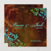 Western Hochzeit Einladung Vintag Brown Blue (Vorne/Hinten)