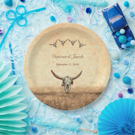 Western Hochzeit Rustikale Kuh Bull Skull Pappteller (Party)